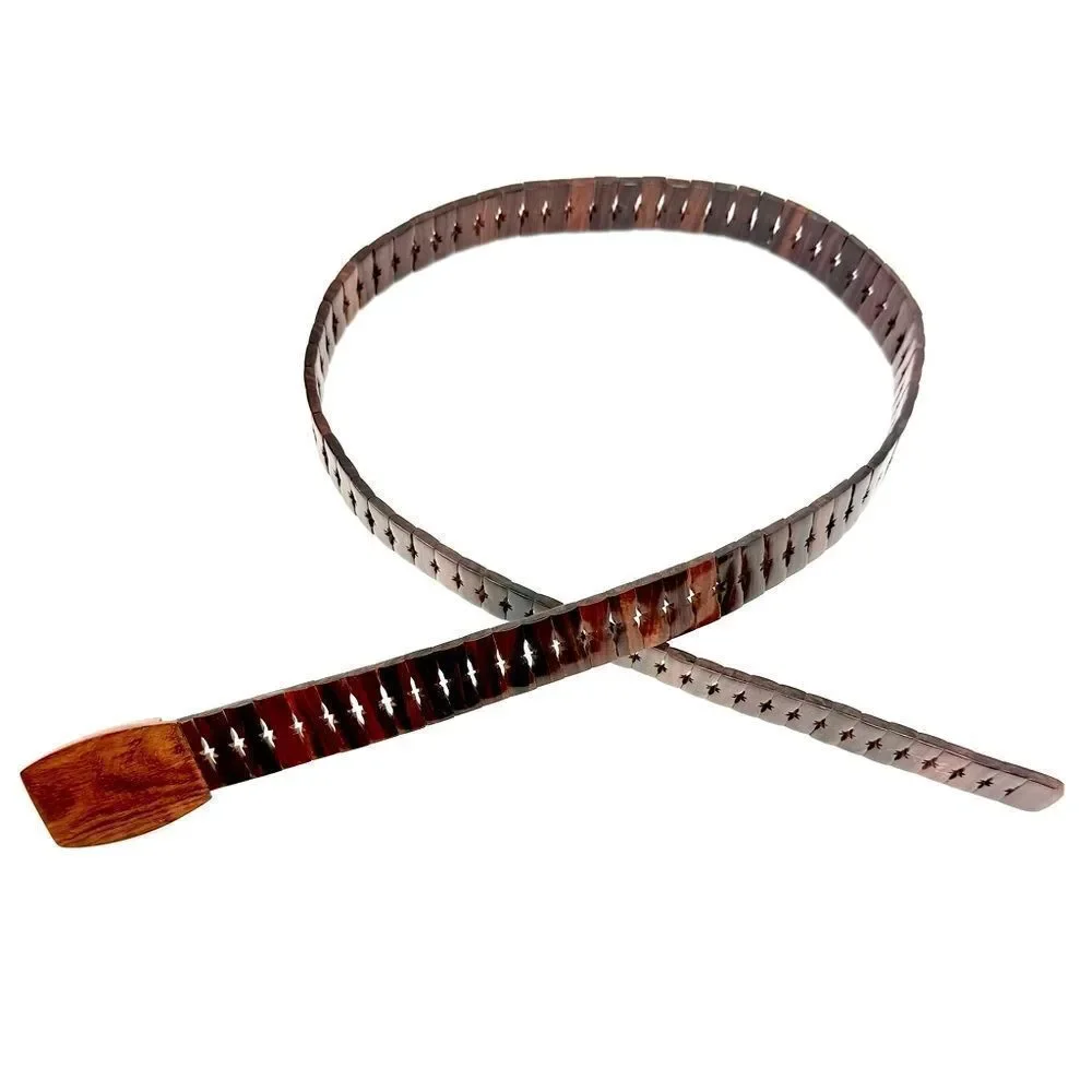 Vintage Brown All Wood Adjustable Size Star Slit Wood Buckle Belt